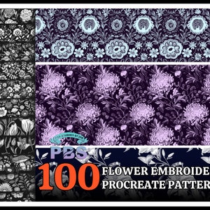 100 Procreate Flower Embroidery Pattern, Flower Embroidery Pattern For Procreate, Embroidery Pattern Brushes, Embroidery Pattern Procreate