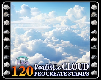 120 sellos realistas de nubes para Procreate (descarga digital)