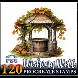 120  Procreate Wishing Well Stamps, Wishing Well stamps for procreate, Wishing Well procreate brush, Wishing Well Design ideas