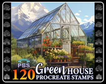 120 timbri Procreate Greenhouse: Arte del giardino botanico (download digitale)
