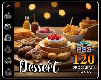120 sellos de postres para Procreate: Set de pinceles de comida (descarga digital)