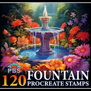 120  Procreate Fountain Stamps, Fountain stamps for procreate, Fountain procreate brush, Fountain Design ideas