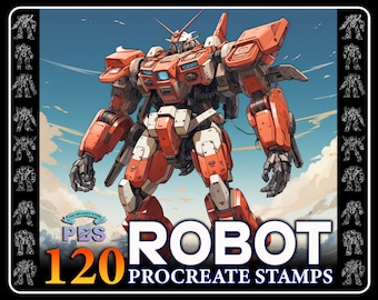 120 Robot Procreate Stamps: Cyborg Brush Set (Digital Download)