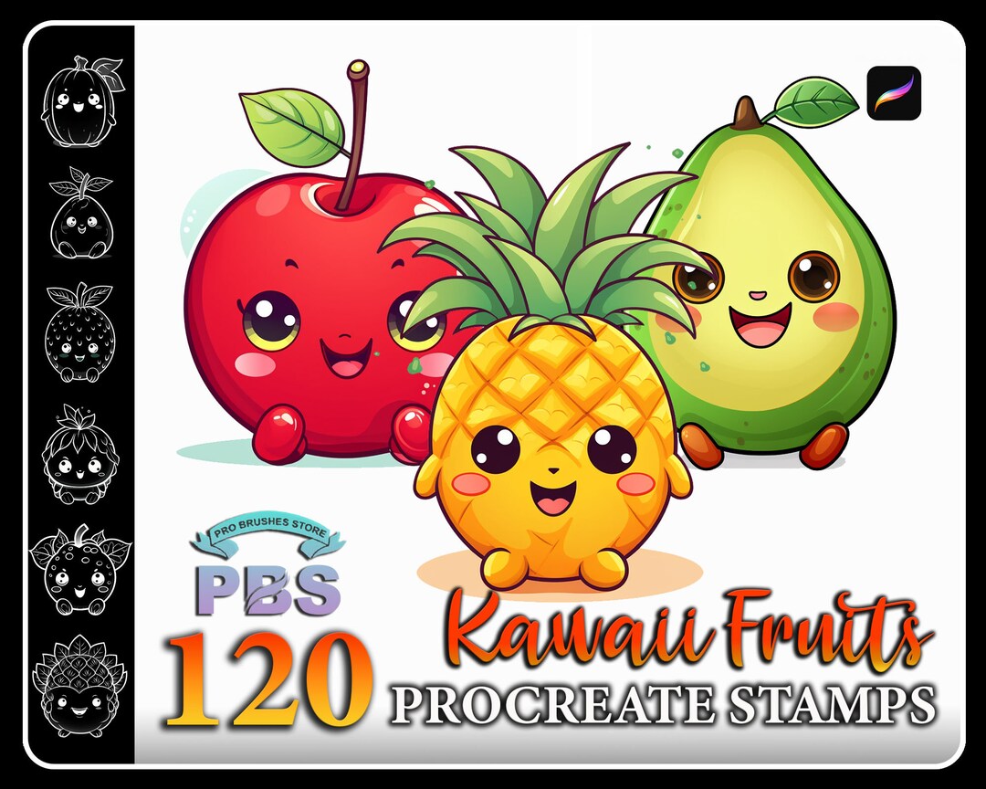 120 Procreate Kawaii Fruits Stamps, Kawaii Fruits Brush for Procreate ...