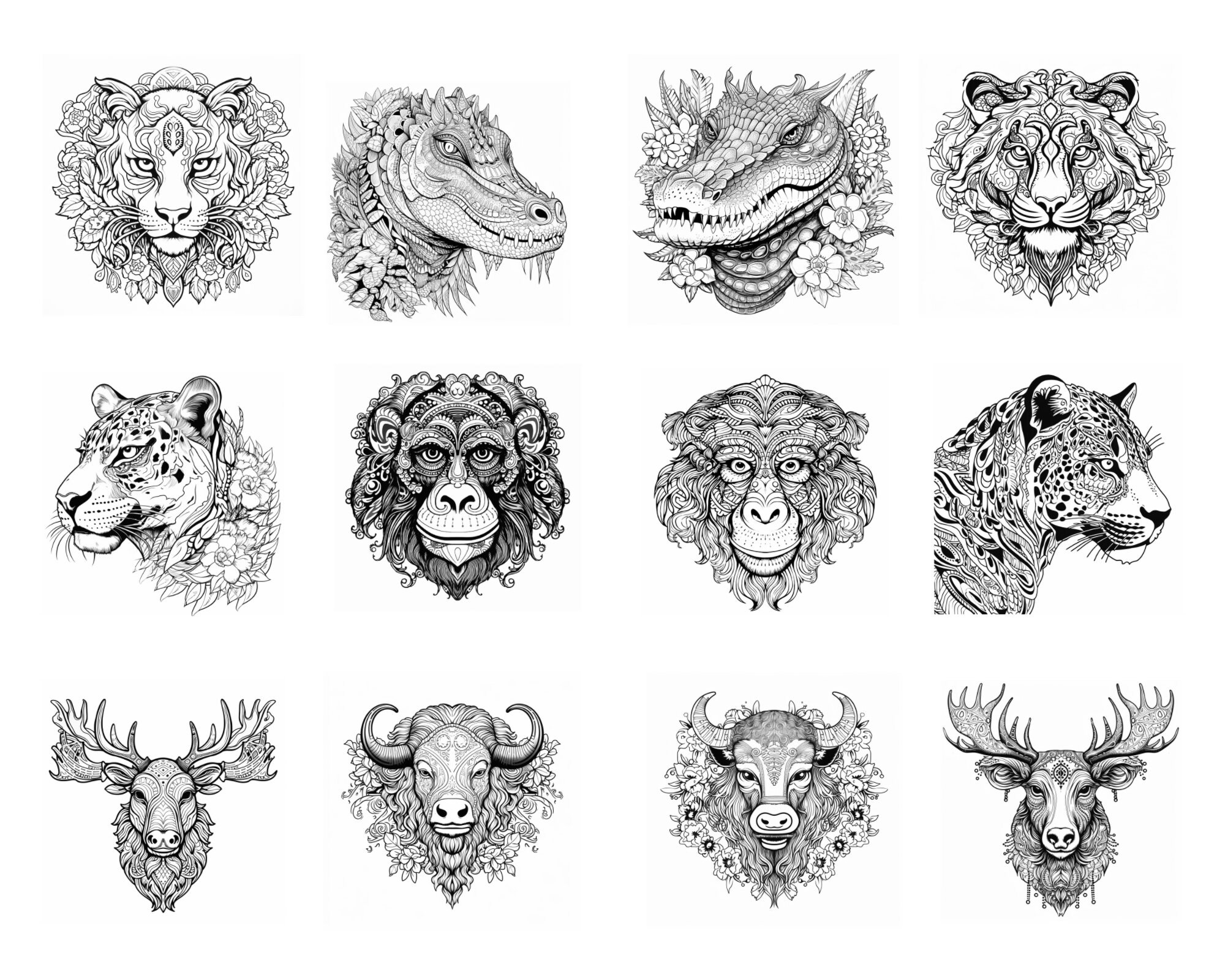 120 Wild Animal Head Procreate Stamps: Intricate Brush Set (digital ...