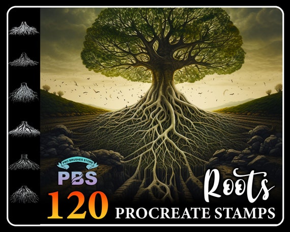 120 Realistic Tree Root Procreate Stamps (Digital Download)