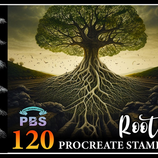 120 Procreate Root Stamps, Pinceau Tree Roots pour procréer, Timbre de procréation de racine réaliste