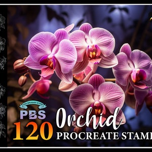 120 Procreate Orchid Stamps, Orchid Flower Stamps for procreate, Flower procreate stamp, Flower brush procreate