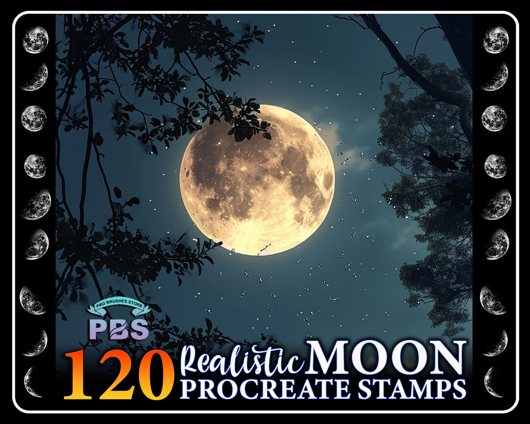 120 Procreate Realistic Moon Stamps, Moon Phase Stamps for Procreate, Moon Procreate Stamp