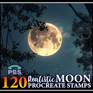 120 Procreate Realistic Moon Stamps, Moon Phase stamps for procreate, Moon Procreate stamp, Landscape brushes procreate