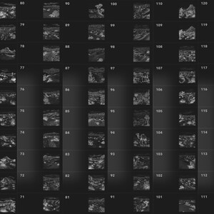 May include: A black and white image of a series of 120 small squares, each containing a different image. The images are all abstract and appear to be made up of lines and shapes. The squares are arranged in a grid of 12 rows and 10 columns. Each square is numbered from 61 to 120.