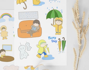 Rainy Day Digital Stickers, GoodNotes Stickers, Planner Stickers, Cute Stickers INSTANT Download