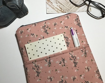 Kindle Tablet Book Journal Sleeve with Zipper - Wildflowers on Pink - Floral Case