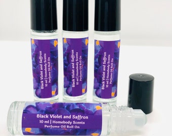 Black Violet and Saffron Perfume Oil Roll On 10 ml, Violet Perfume Oil, Travel Size Floral Perfume, Violet Perfume Roll On, Handmade Perfume