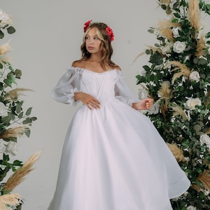 White organza first communion dress catholic First holy communion dress with long sleeve Clothing for special occasion kommunionkleid