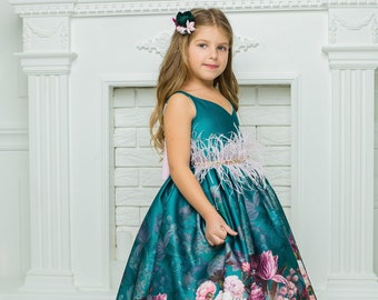 Robe Baby Girl imprimée florale pour occasion spéciale, Robe de fête baby girl, robe de premier anniversaire, robe d’anniversaire filles, robe fleurie