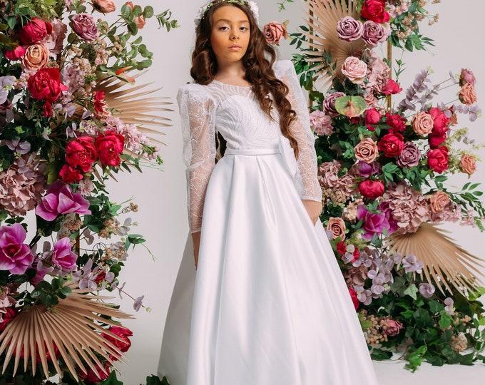 Spring Girl Birthday Dress Baby White Sleeveless Communion Princess Dress