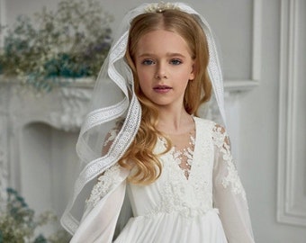 Unique communion dress for girl with a veil