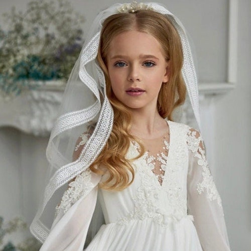 Unique Communion Dress for Girl With a Veil - Etsy