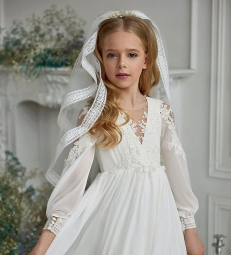 Unique Communion Dress for Girl With a Veil Etsy