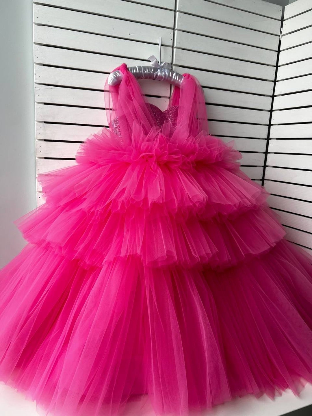 Hot Pink Flower Girl Dress, Tulle Tutu Wedding Dresses, Baby Princess ...