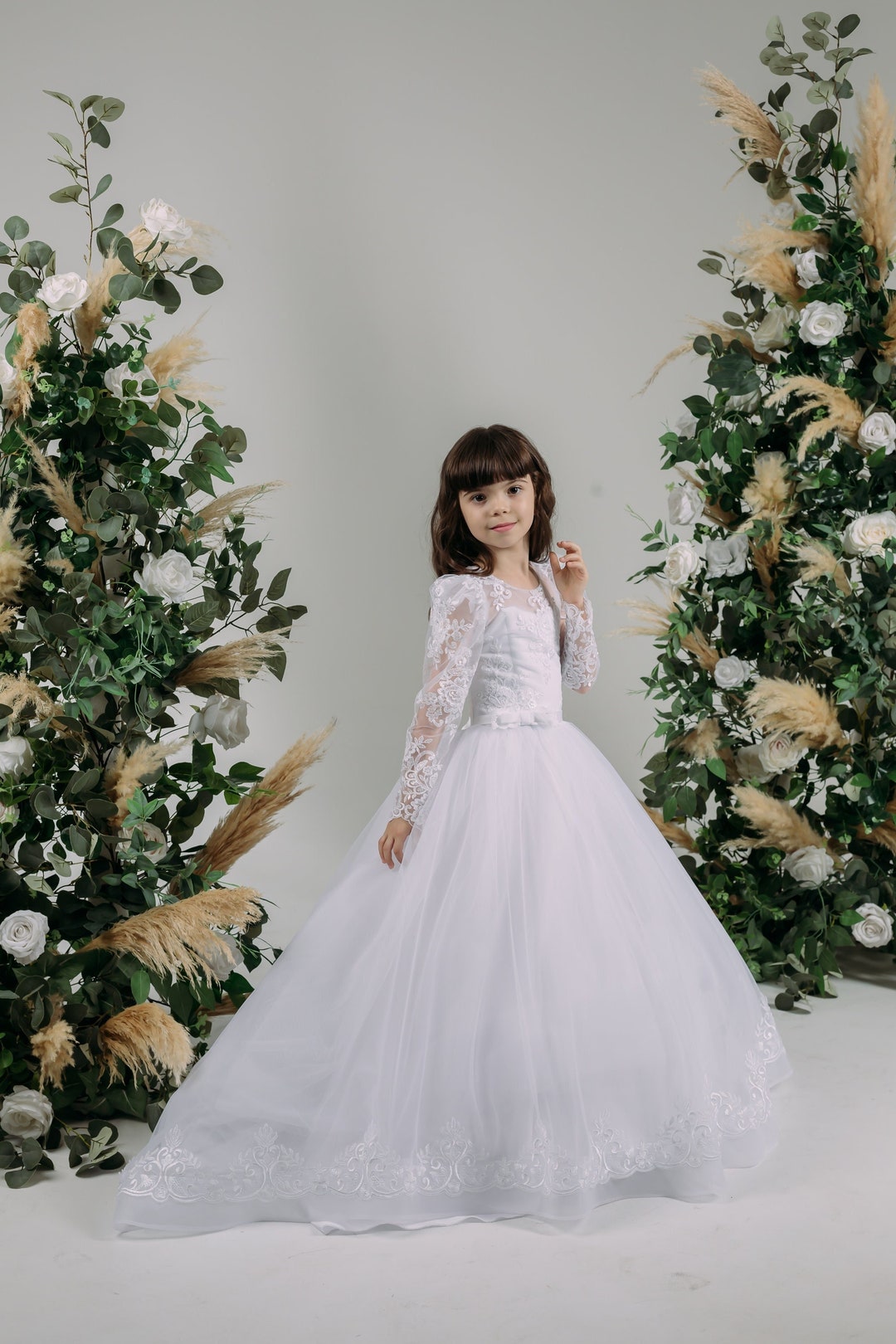 Poinsettia Cap Sleeve Lace Detail Communion Dress
