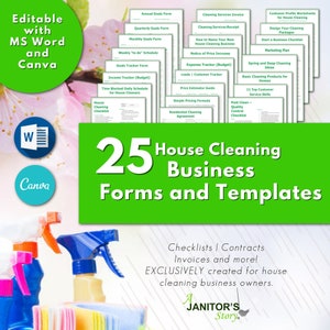 Cleaning Business Forms | EDITABLE Professional Housecleaning Printables | MS Word Doc | Canva Template | Residential Cleaning PDF Downloads