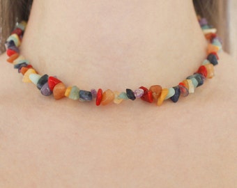 Iris Necklace | Rainbow Gemstone Necklace in Gold/Silver