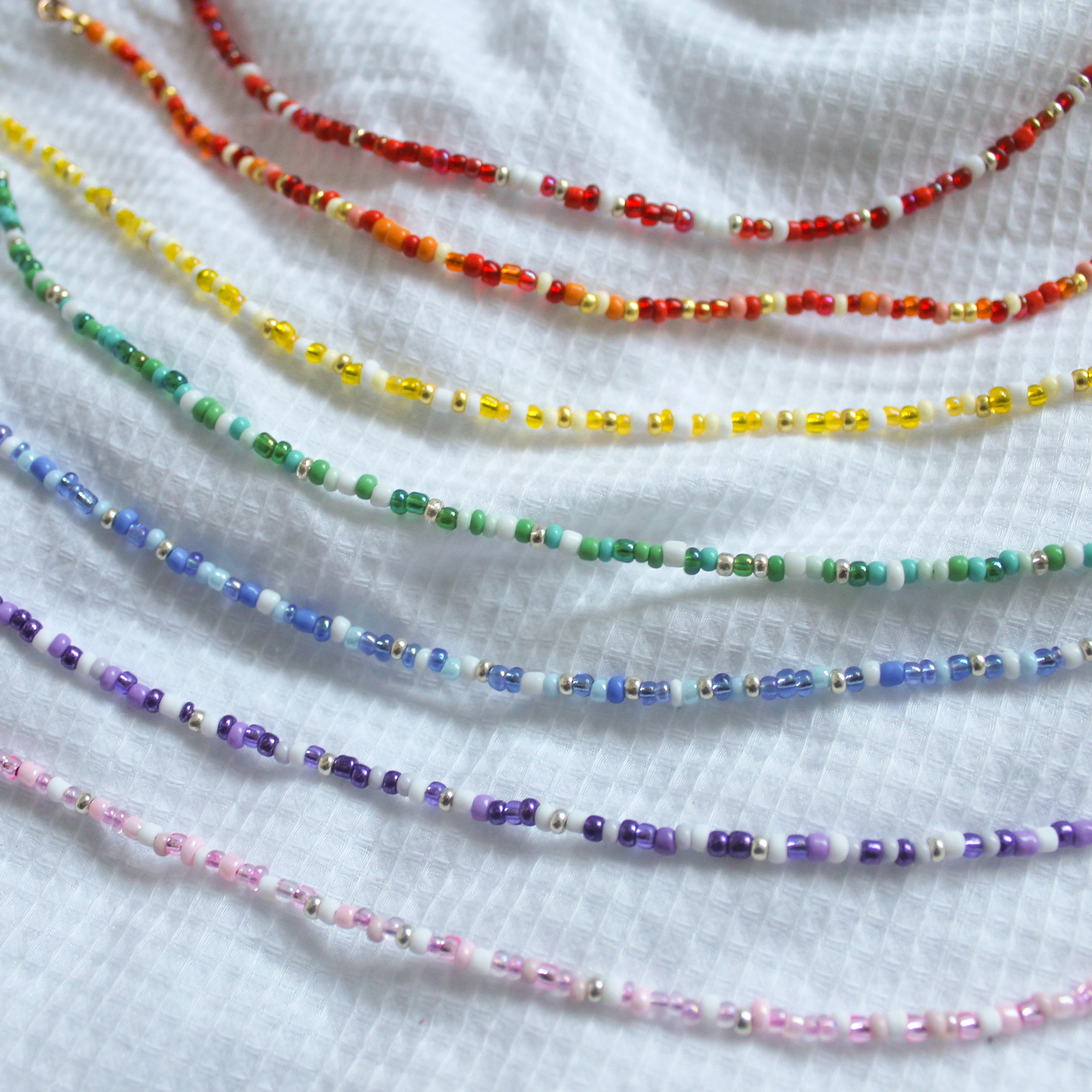 Sofia Beaded Necklace 11 Different Colours Glass Seed Bead Cocktail Beach  Jewellery Red Orange Yellow Green Blue Purple Pink Surf Choker 