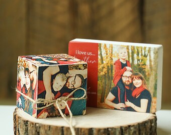 set 4" family photo cube and 5x7 photo block, family photo gift idea, photo gift set, birthday/anniversary gift, customized photo gift set