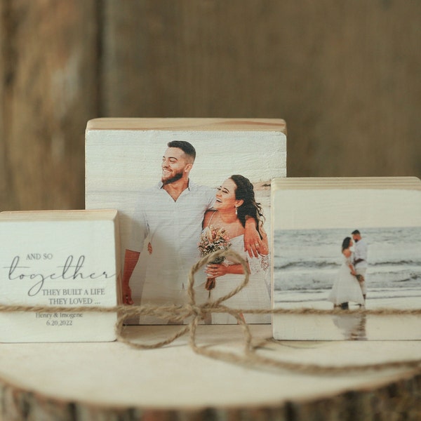photo blocks, sets of blocks,wedding photos with personalized text,new wood with your photos on them, personalized photos