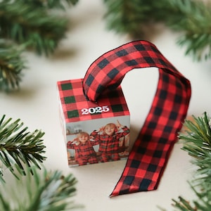 personalized Christmas ornament, customized photo gift, family name on ornament,  holiday keepsake, tree decoration, wood ornament, 4 photos