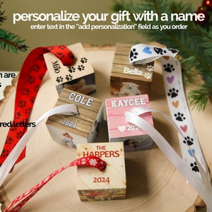 personalized Christmas ornament, customized photo gift, family name on ornament, holiday keepsake, tree decoration, wood ornament, 4 photo image 6