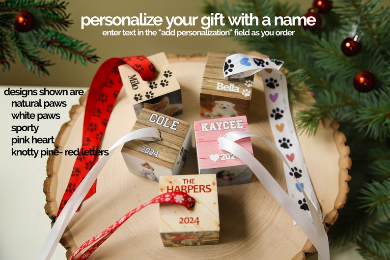 personalized Christmas ornament, customized photo gift, family name on ornament, holiday keepsake, tree decoration, wood ornament, 4 photo image 6