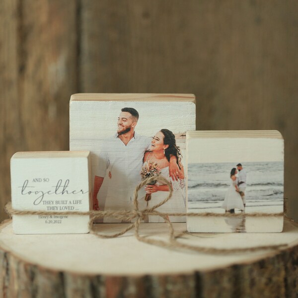 photo blocks, sets of blocks,wedding photos with personalized text,new wood with your photos on them, personalized photos