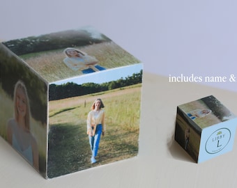 Wooden photo blocks, photo cubes, family photo, wedding. anniversary gift, baby gift, graduation gift, keepsake, 1 text square included