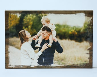 Mother's Day gift for mom,  5x7 photo on barn wood, your photos on reclaimed boards, printed portraits on blocks, family picture frame idea