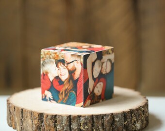 Wooden photo cube, picture block, family photo idea, wedding gift, anniversary,  images on wood, 6-sided frame, your portraits framed