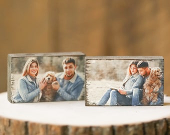 2 barn wood blocks 2.5x4, free text on one, wedding photos on wood, your photos on wood, printed family portrait, wedding gift, anniversary