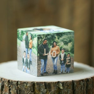 Fotowürfel aus Holz, Bildblock, Familienfotoidee, Hochzeitsgeschenk, Jubiläum, Bilder auf Massivholz, 6-seitiger Rahmen, Ihre Portraits gerahmt