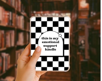 Emotional Support Kindle - Checkered simple black and white - Kindle Insert
