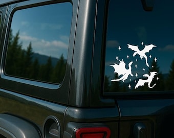 Flying dragons stars - Romantasy Fantasy Inspired window decal