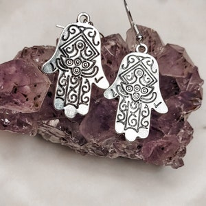Silver Hamsa Hand Earrings