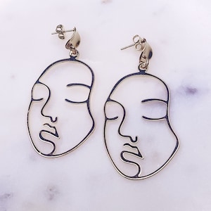 Minimaliat Abstract Sketch Face Picasso Gold Dangle Earrings