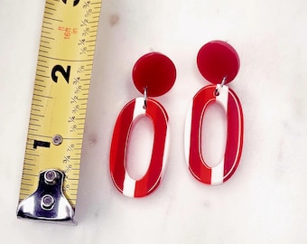 Red and White Peppermint Candy Cane Striped Christmas Holiday Dangle Earrings