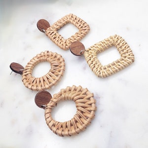 Rattan and Wooden Geometric Lightweight Boho Earrings