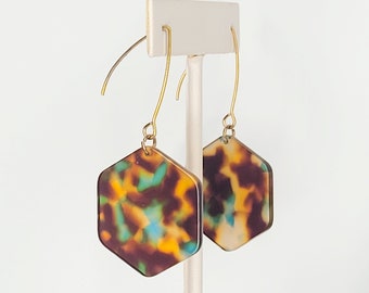 Tortoise Shell Resin Acetate Multicolor Geometric Patterned Earrings