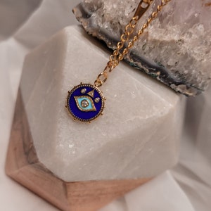 Cobalt Blue Evil Eye Protection Symbol Necklace image 4