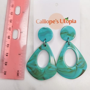Large Teardrop Shaped Turquoise Resin Dangle Drop Earrings