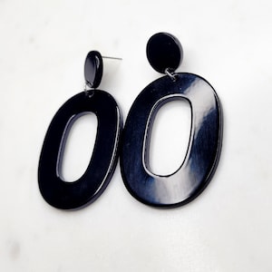Black Acetate Resin Oval Hoop Earrings